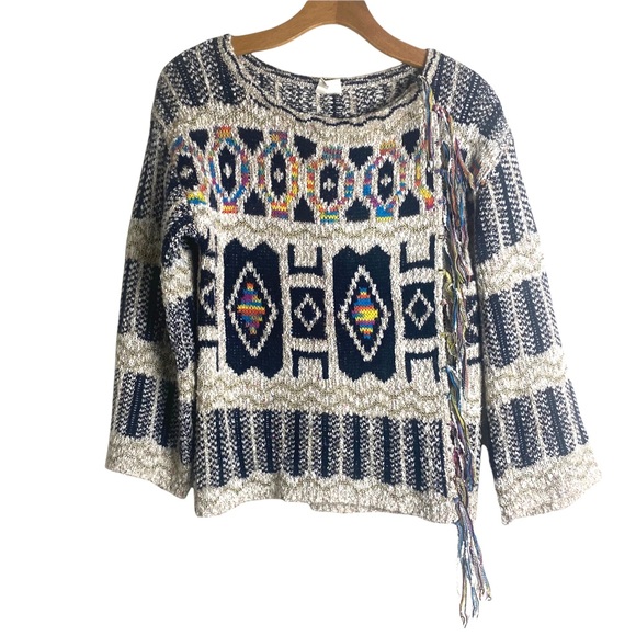 Anthropologie moth colorful side snap sweater with gold thread EUC SZ XS - Picture 4 of 10